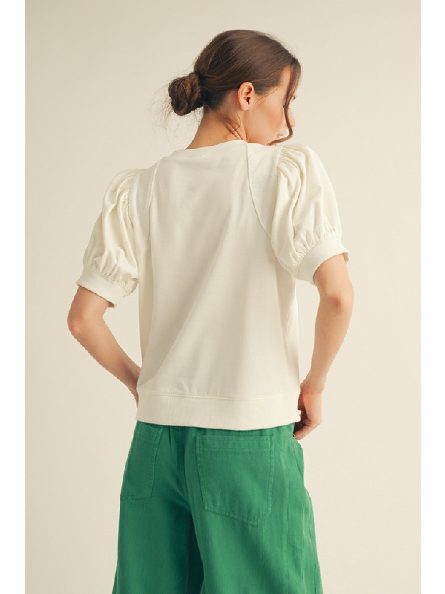 Pleated Short Sleeve Crew Neck Top