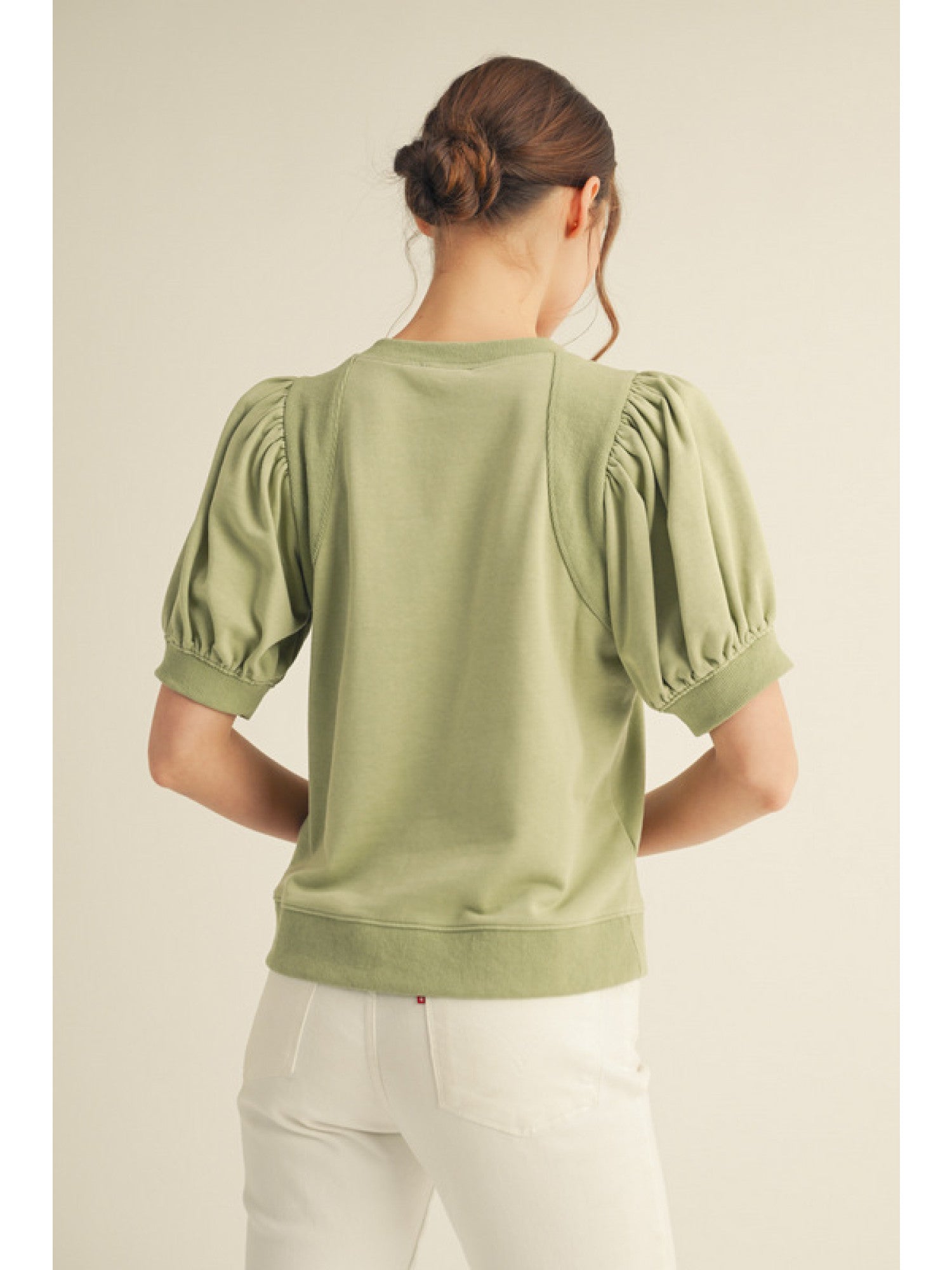 Pleated Short Sleeve Crew Neck Top