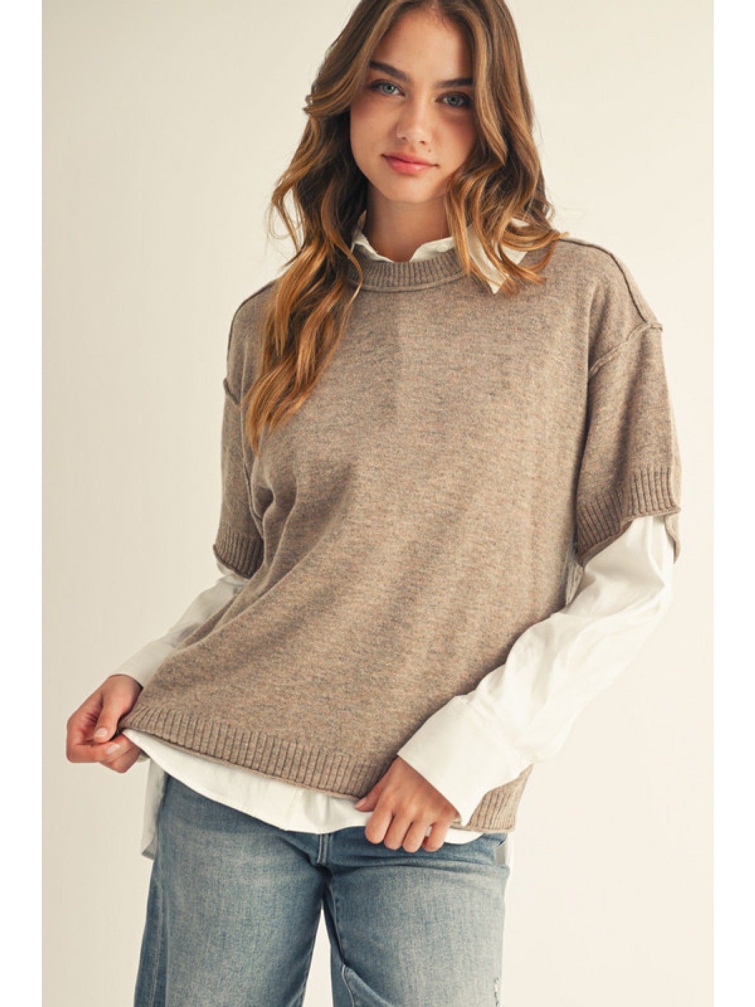 Drop Shoulder Solid Color Sweater
