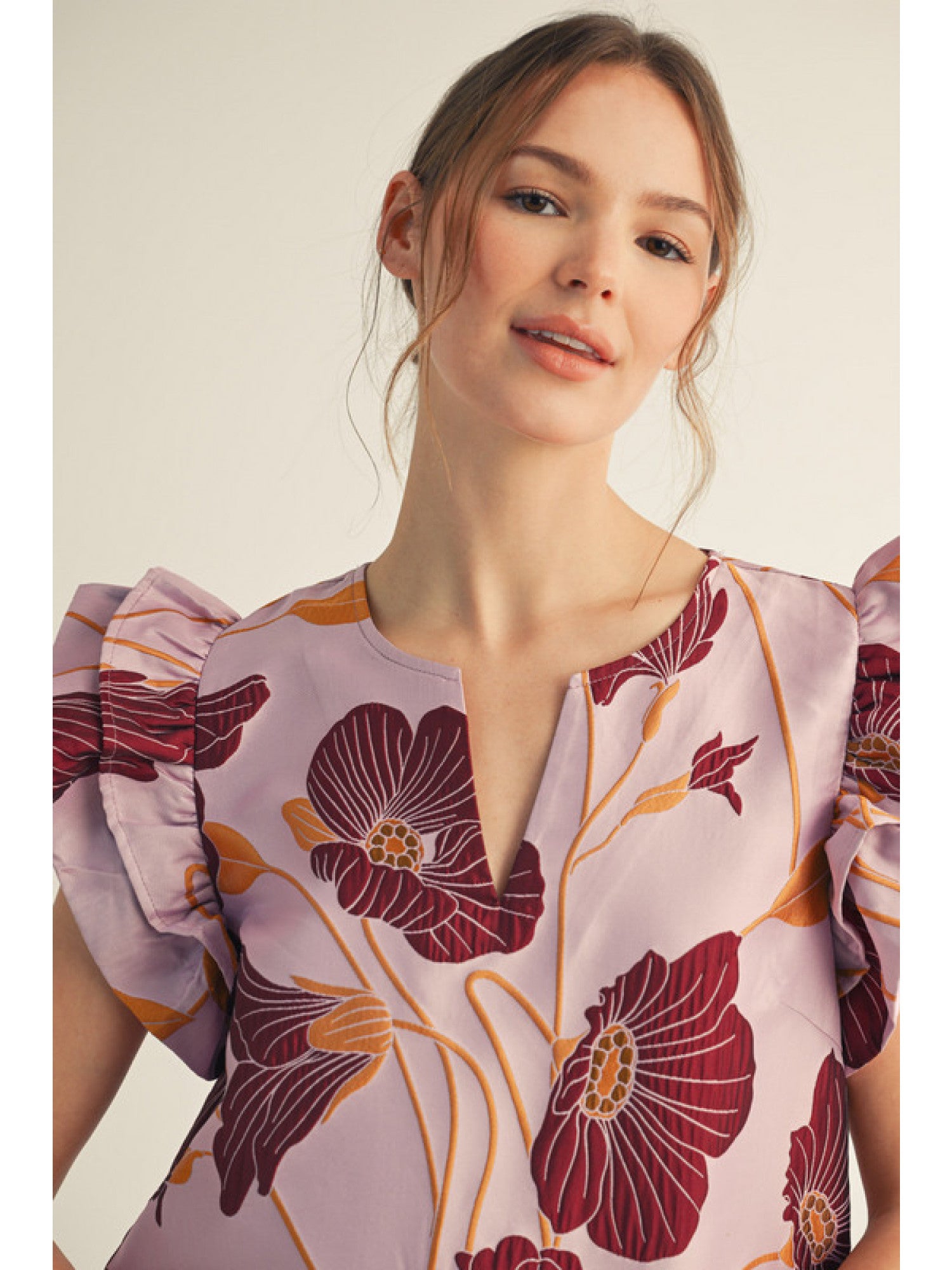 Double Layer Ruffled Cap Sleeve Floral Top