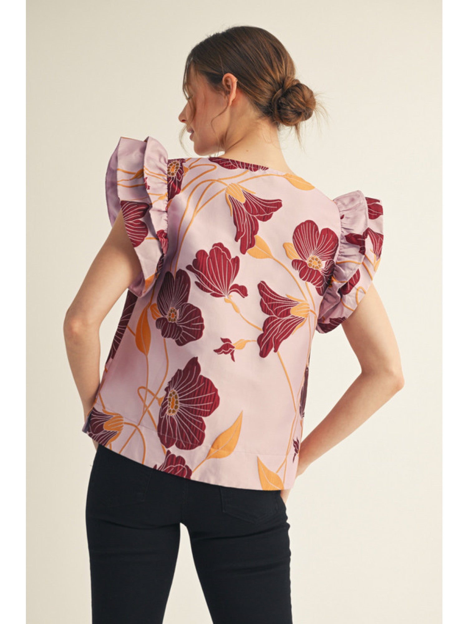 Double Layer Ruffled Cap Sleeve Floral Top