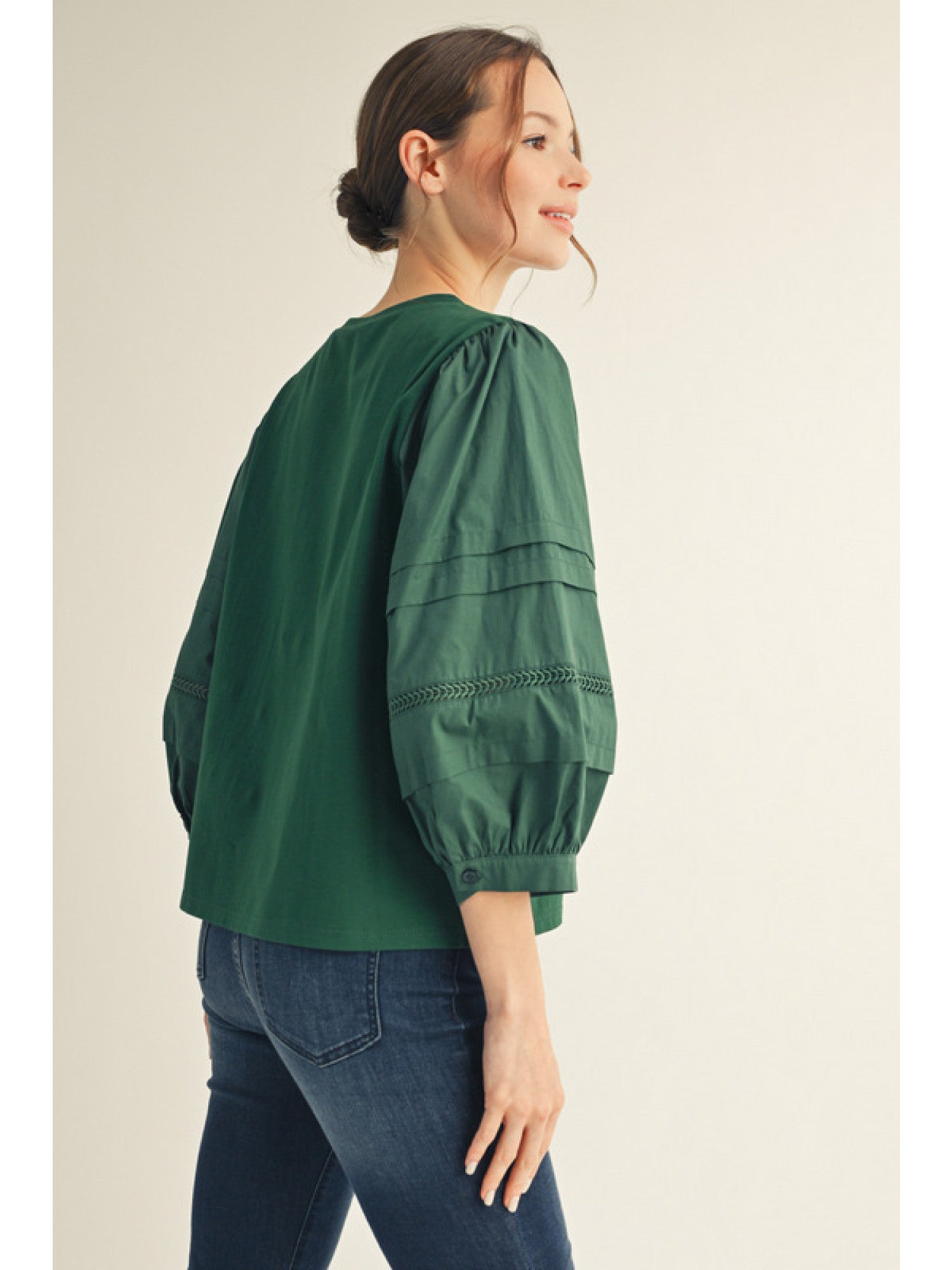 Puff Sleeve Lace Detail Top