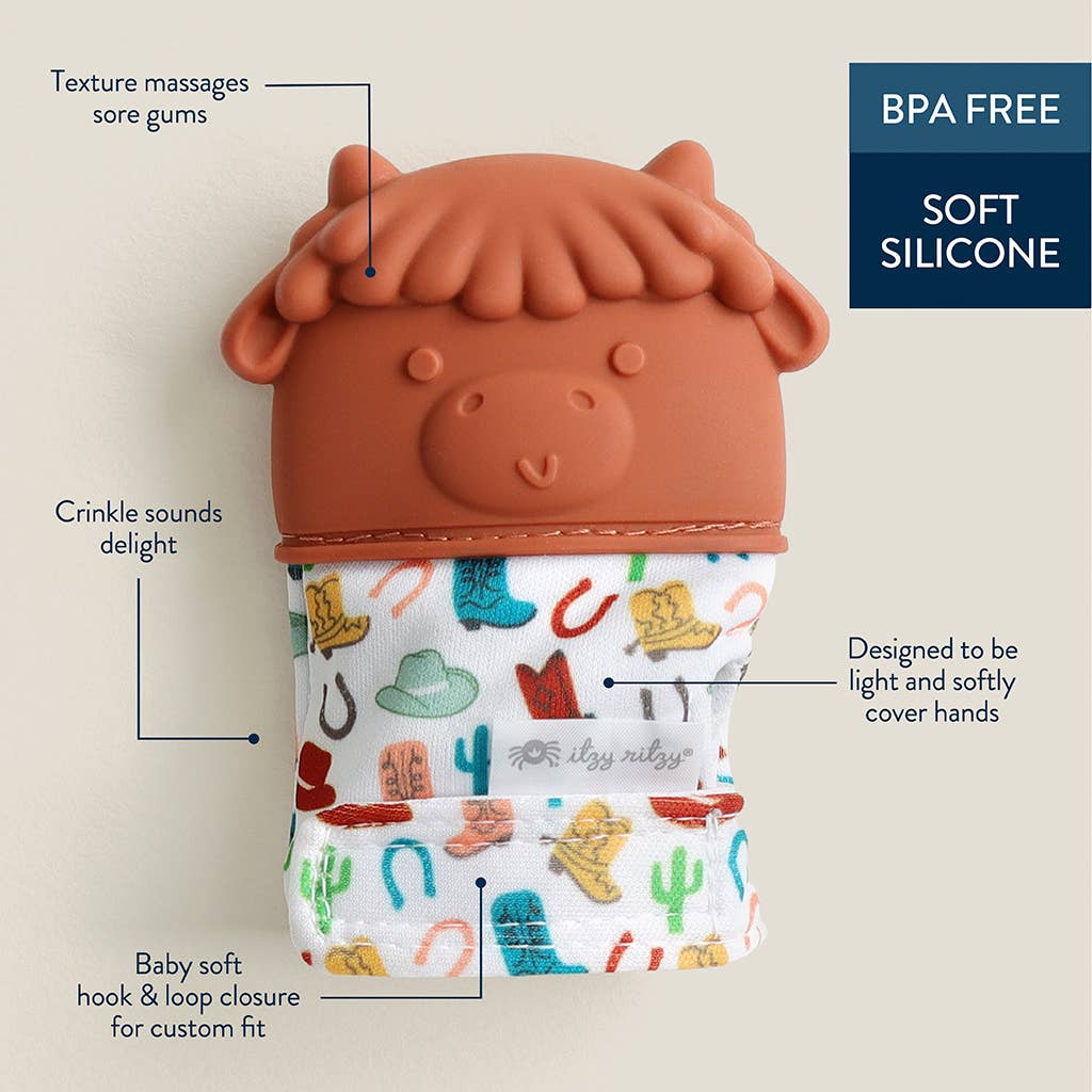 Itzy Ritzy Silicone Teething Mitt - Highland Cow