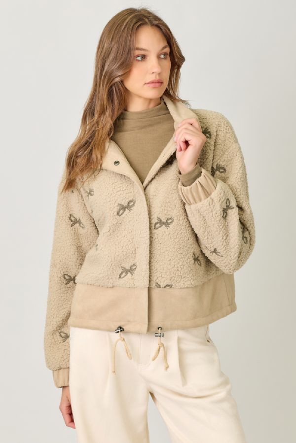 Bow Embroidery Mixed Material Jacket
