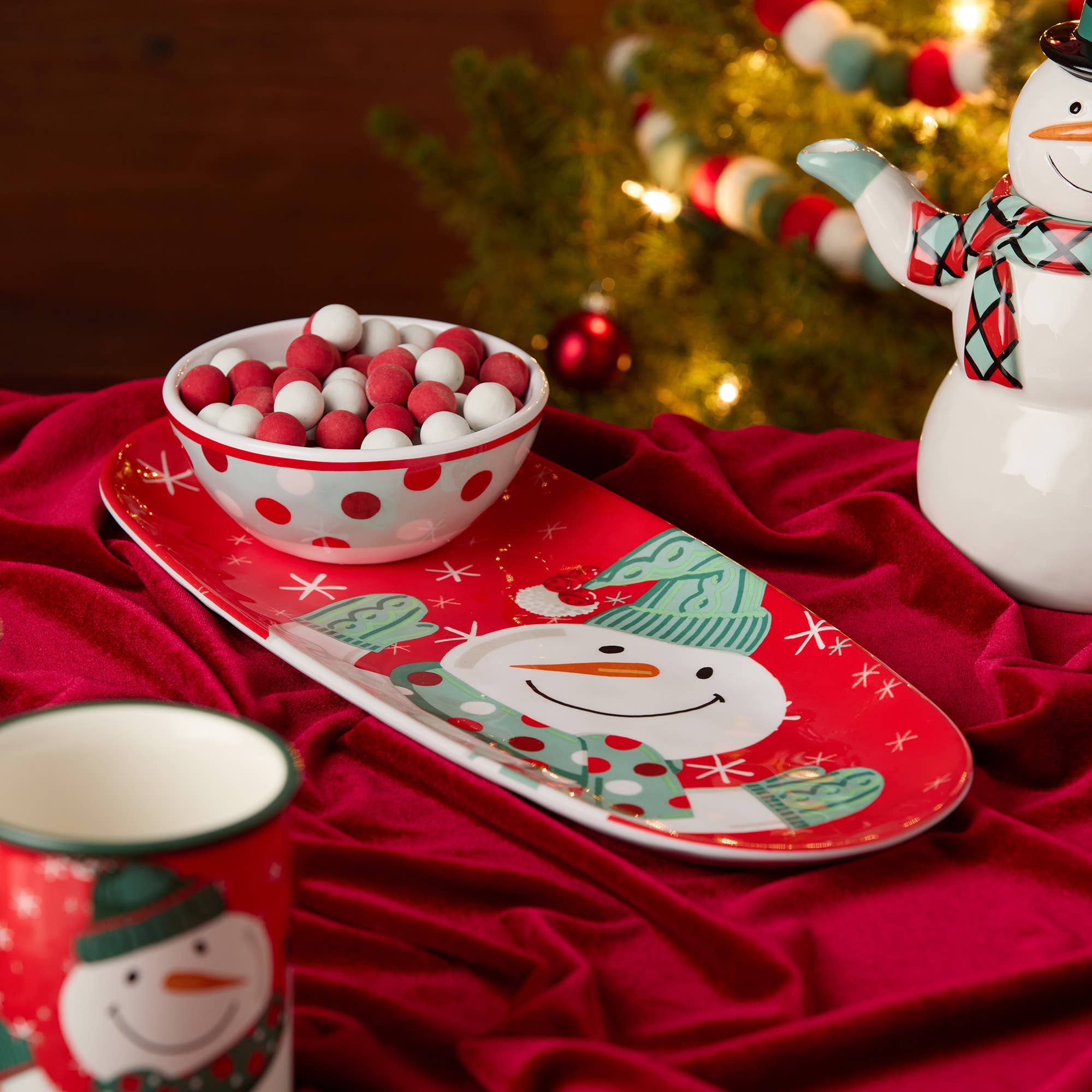 Christmas Whimsy Snowman Melamine Tray and Bowl Gift