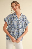 V-Neck Print Woven Top