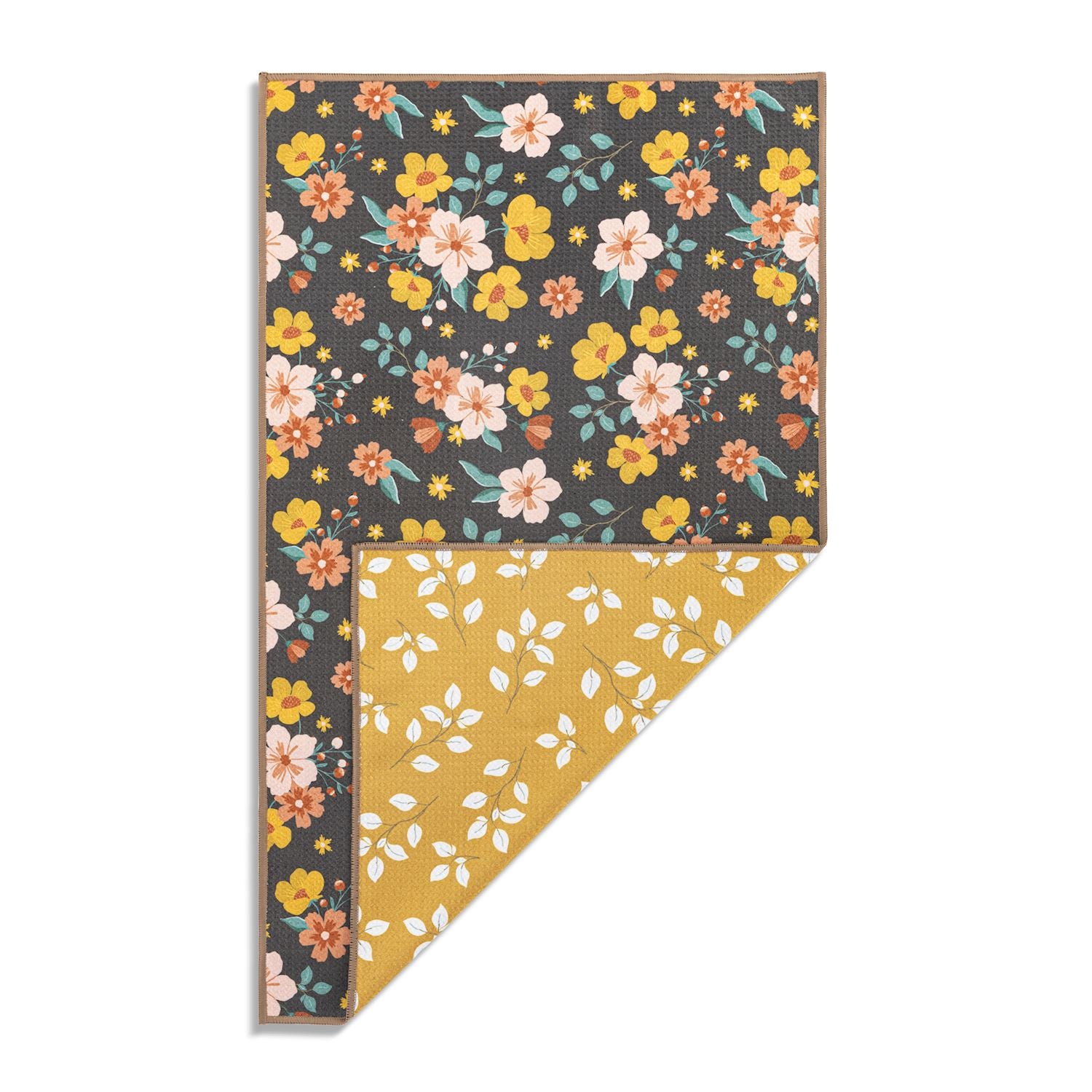 Warm Mustard Floral Reversible Towel