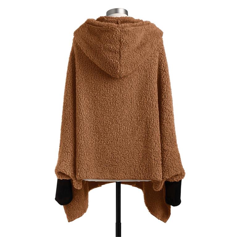 Sherpa Camel Hooded Wrap with Cuffs - 76x30in