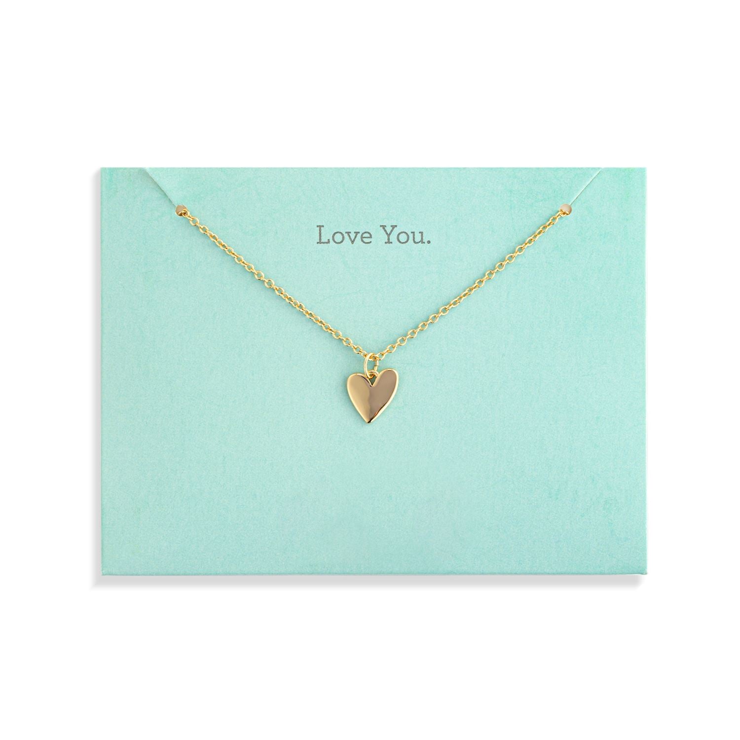 Love You Floral Card and Gold Heart Necklace - 16in