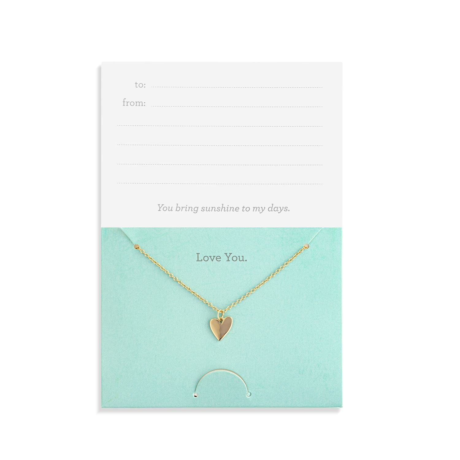 Love You Floral Card and Gold Heart Necklace - 16in
