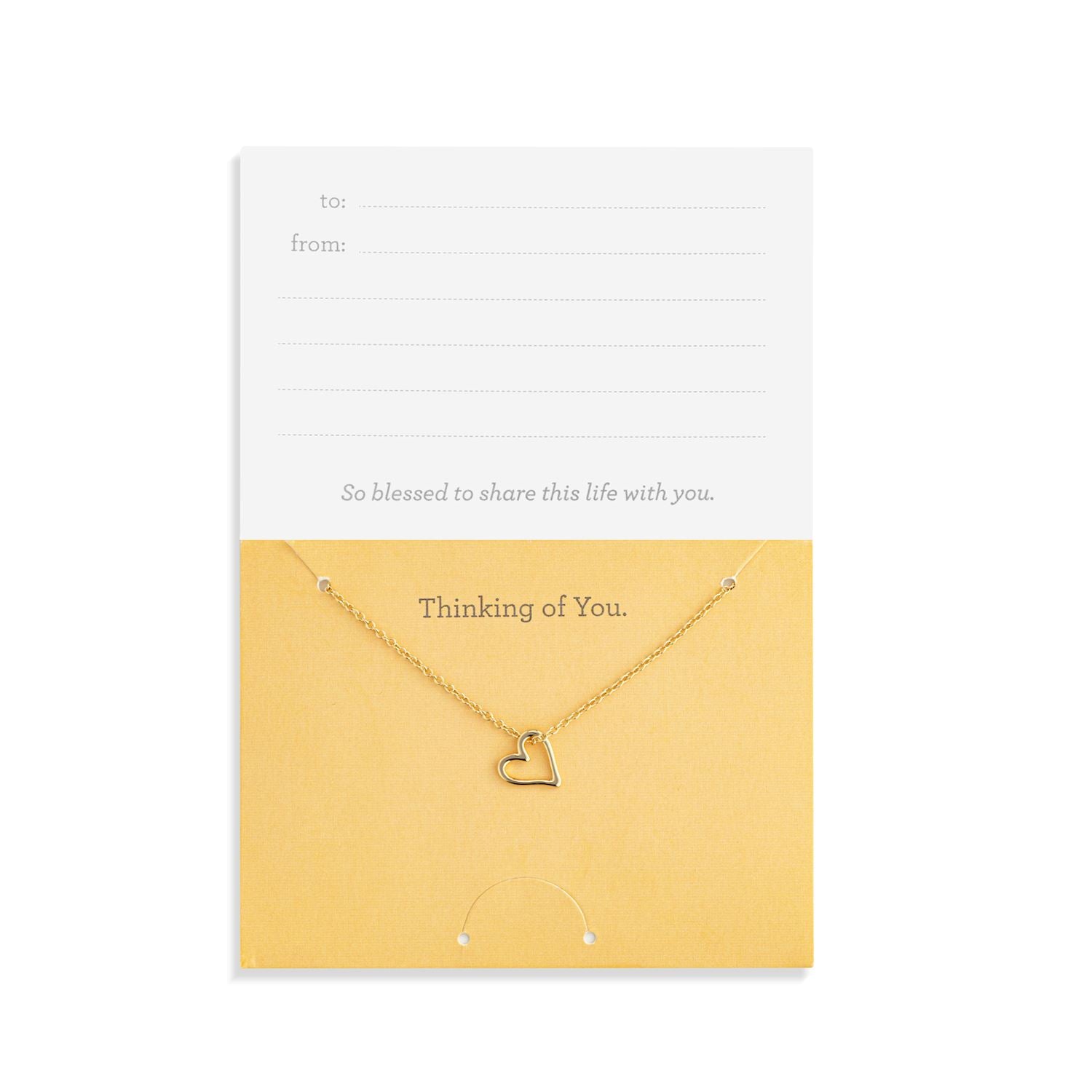 Thinking Of You Floral Card and Gold Heart Necklace - 16in