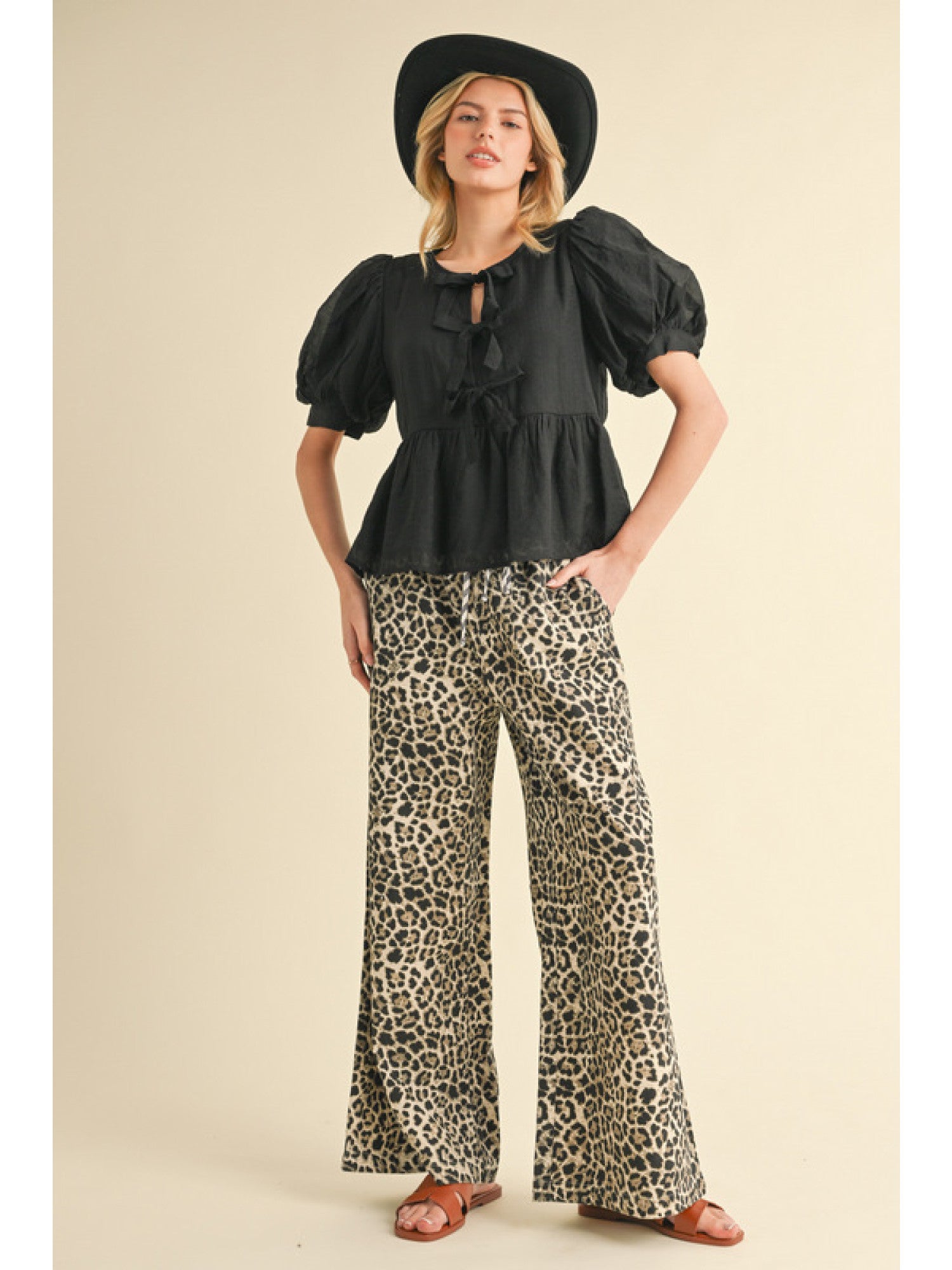 Leopard Pants w/ Striped Waistband