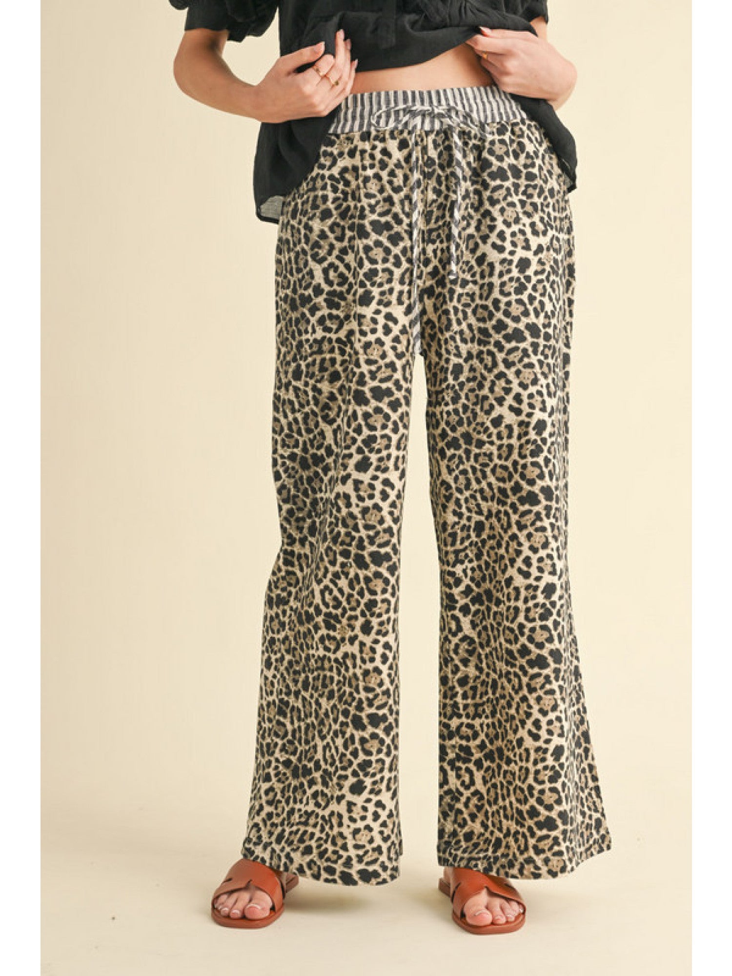 Leopard Pants w/ Striped Waistband