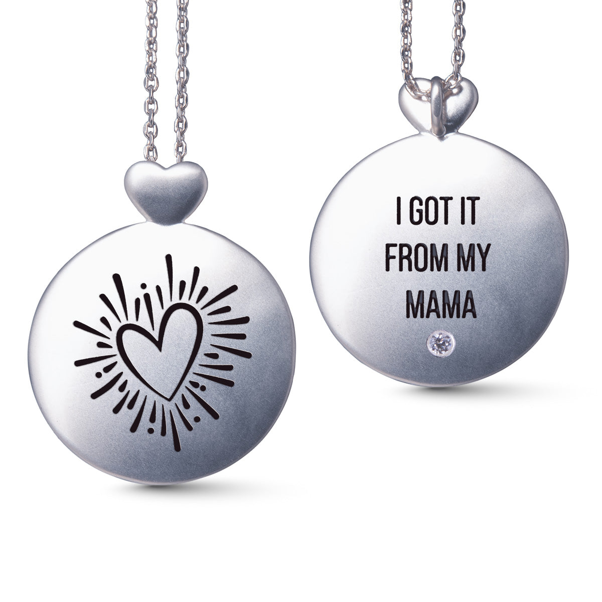 Silver Necklace w/ Heart Mama Pendant
