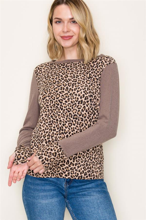 Color Blocked Animal Print Top