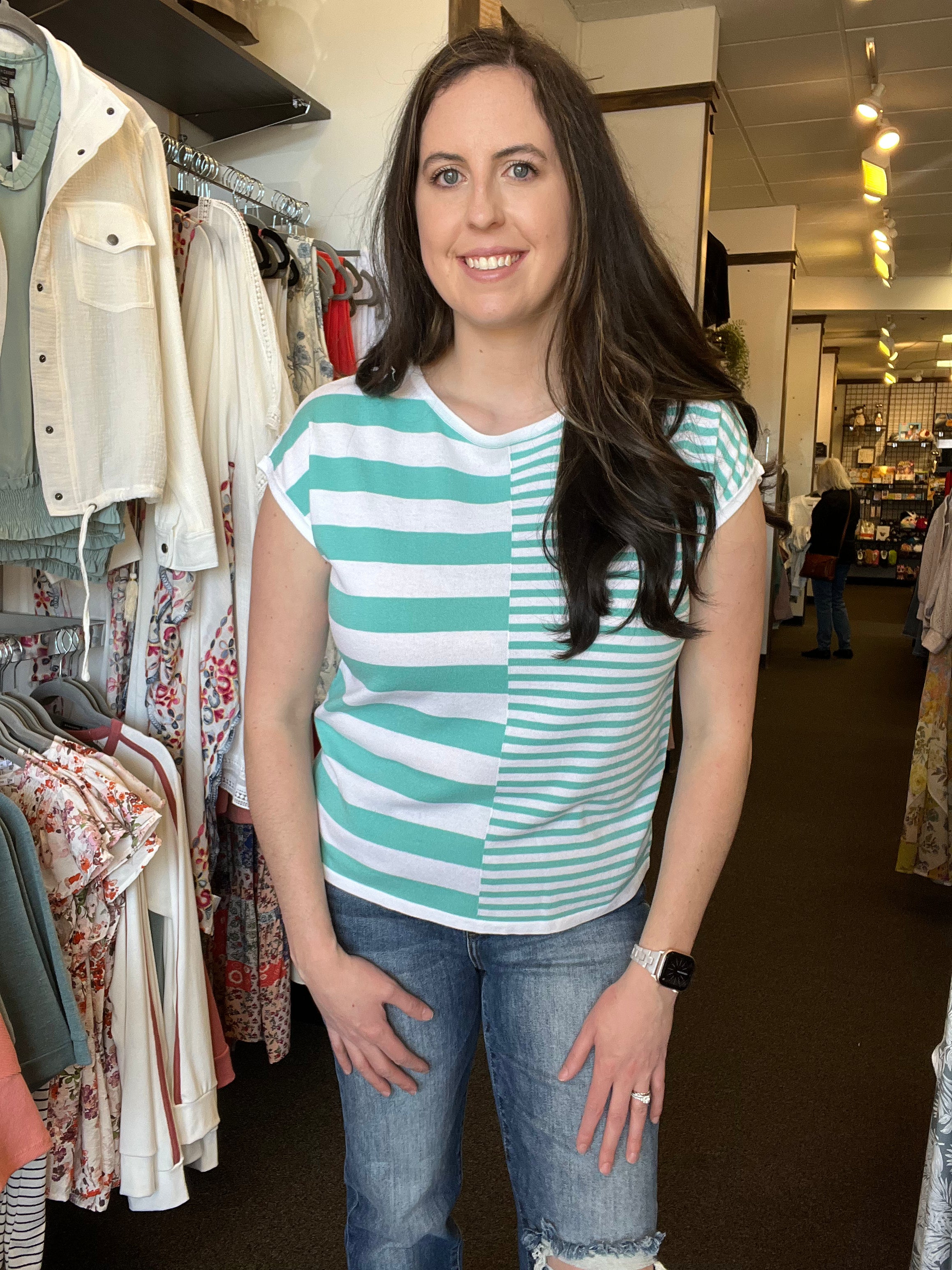 Stripe Blocked Short Sleeve Top FINAL SALE