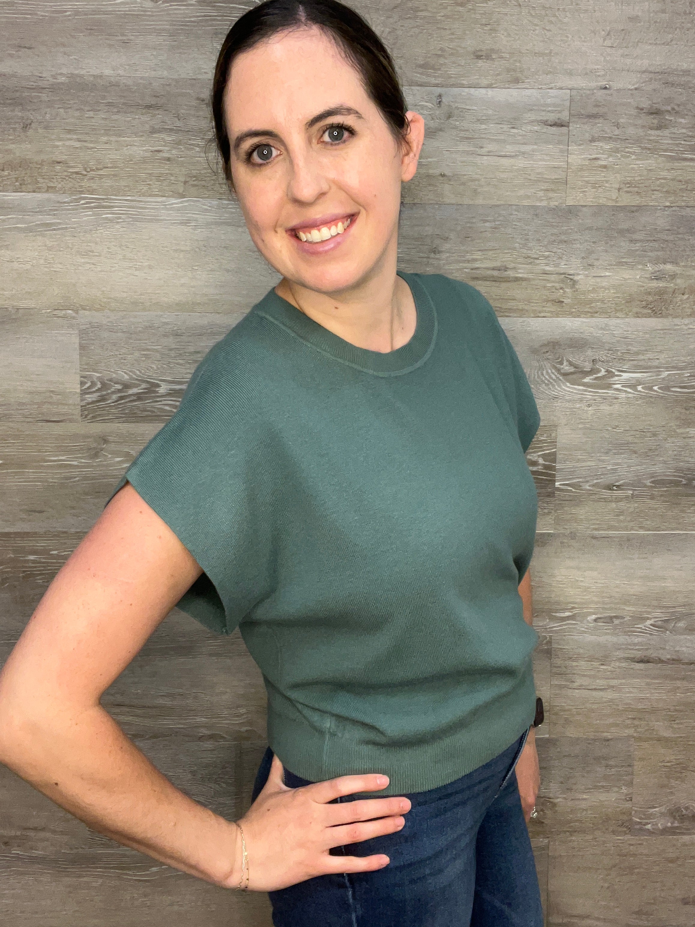 Round Neck Short Dolman Sleeve Sweater