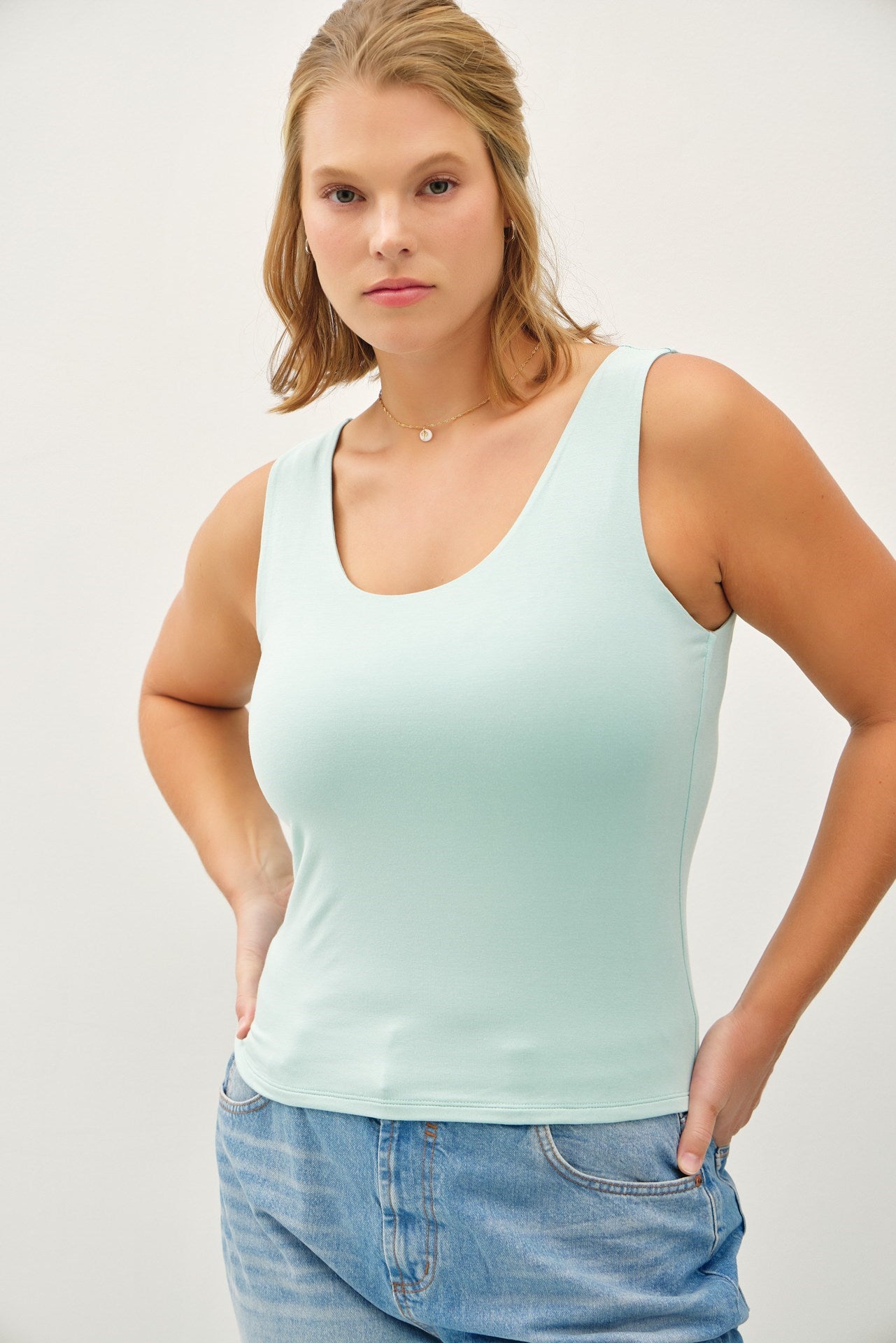 Plus Size Scoop Neck Tank Top - Seafoam