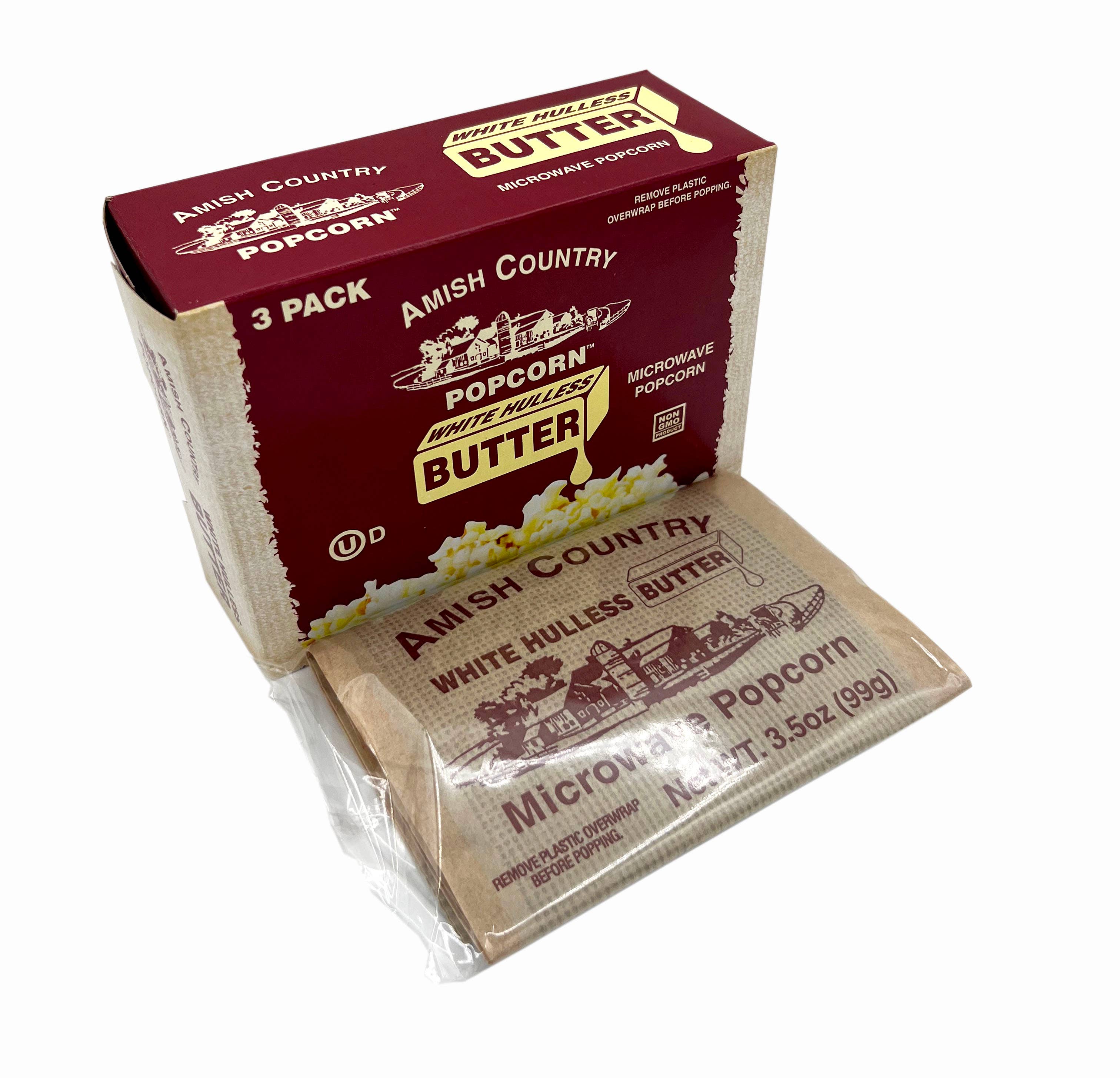 3pk Microwave Buttery White Hulless Popcorn