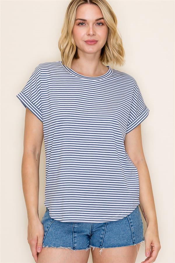 Pinstriped Jersey Short Sleeve Top
