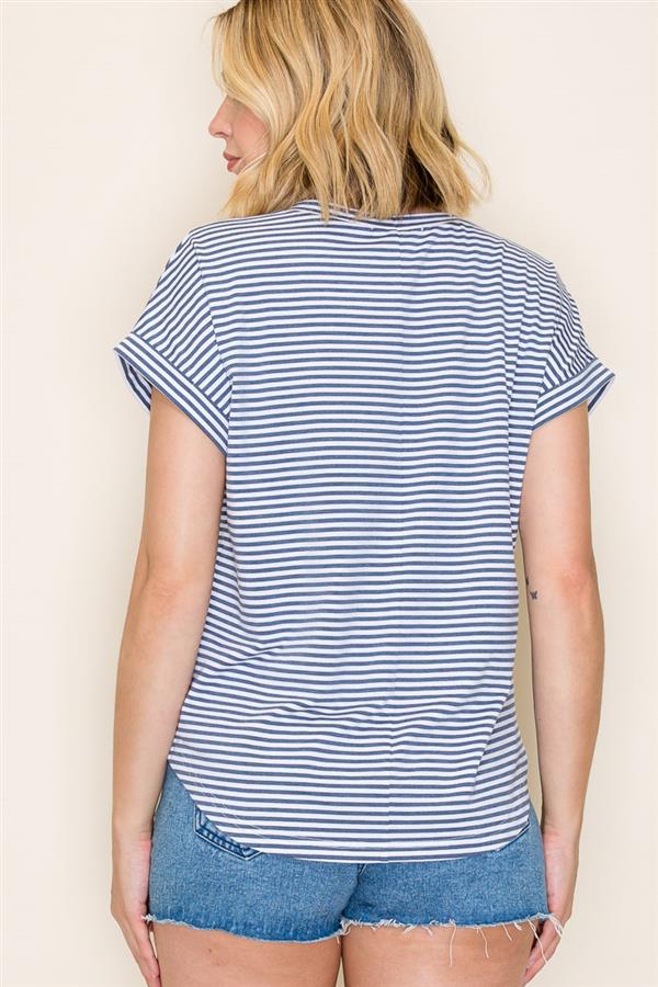 Pinstriped Jersey Short Sleeve Top