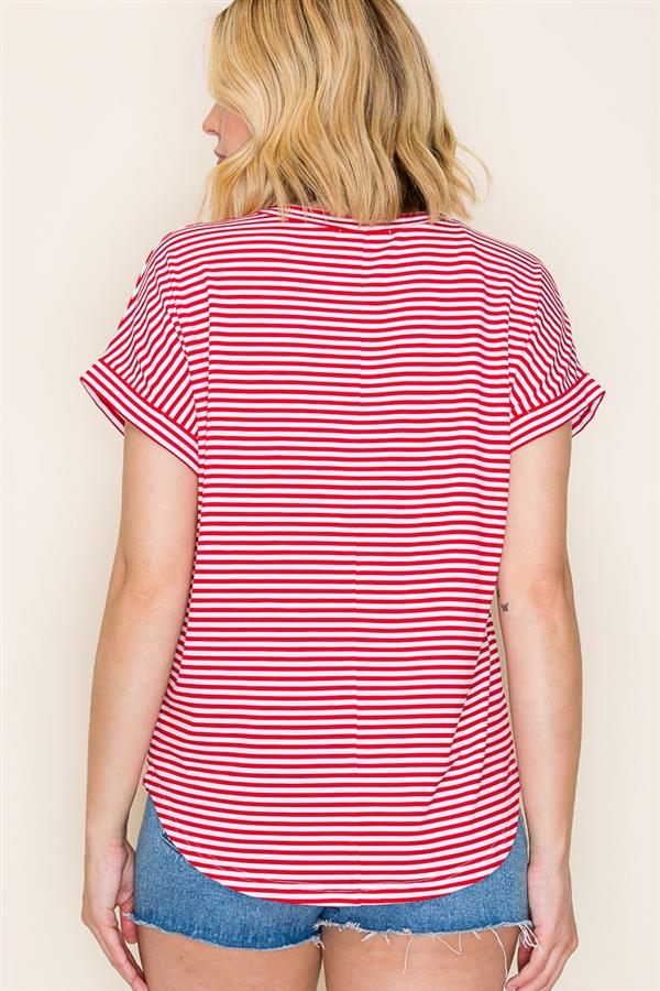 Pinstriped Jersey Short Sleeve Top