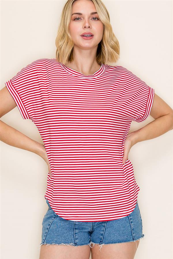 Pinstriped Jersey Short Sleeve Top