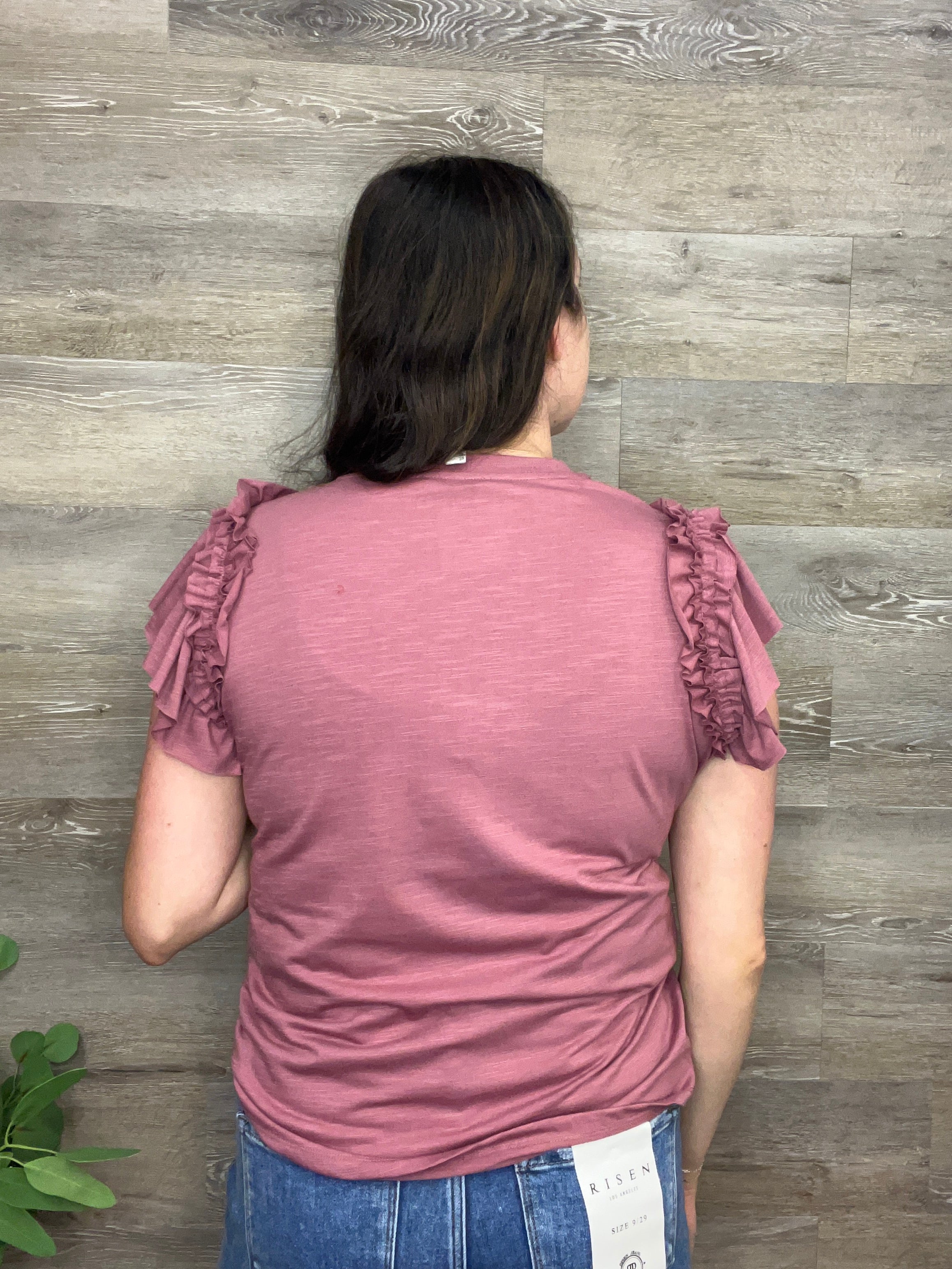 Ruffled Sleeve Crew Neck Top