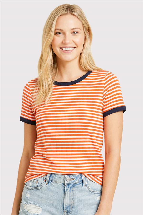 Color Trimmed Ribbed Striped Top
