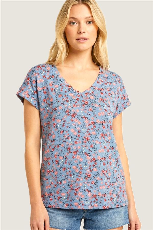 Floral Print Jersey V-Neck Top
