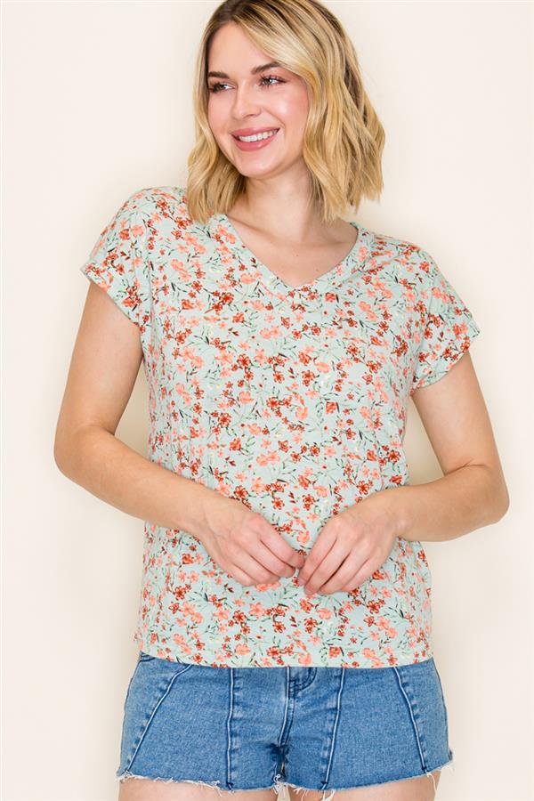 V-Neck Floral Print Top