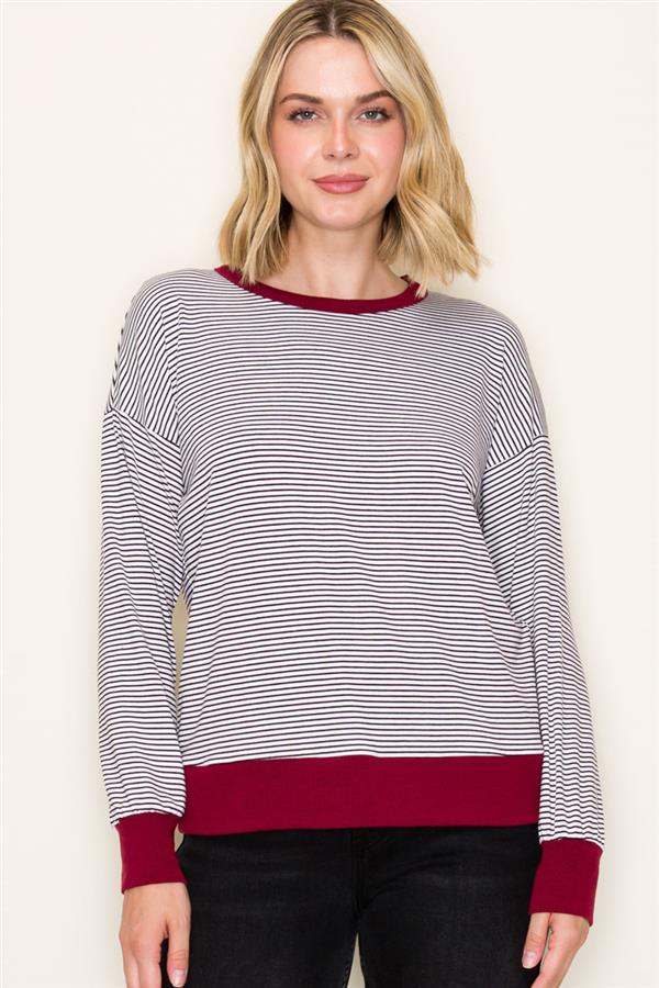 Color Trimmed Pinstriped Top