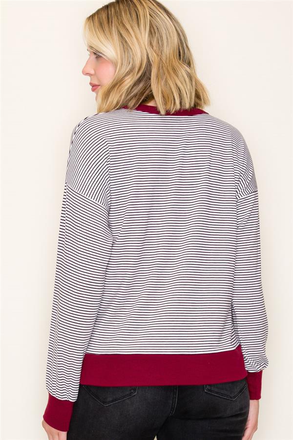 Color Trimmed Pinstriped Top
