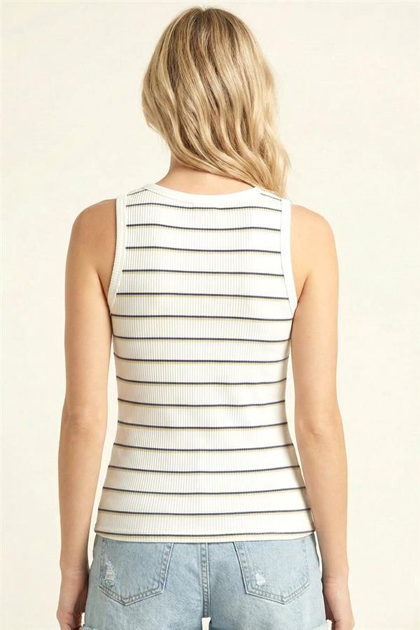 Striped Sleeveless Ribbed Tank Top