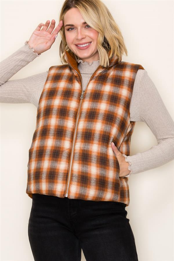 Corduroy & Plaid Reversible Puffer Vest