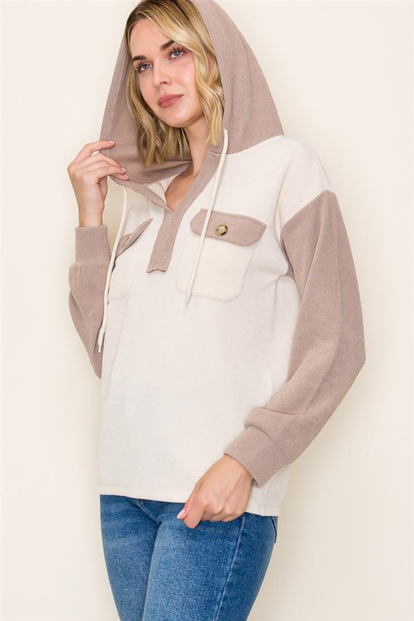 Color Blocked Hooded Top