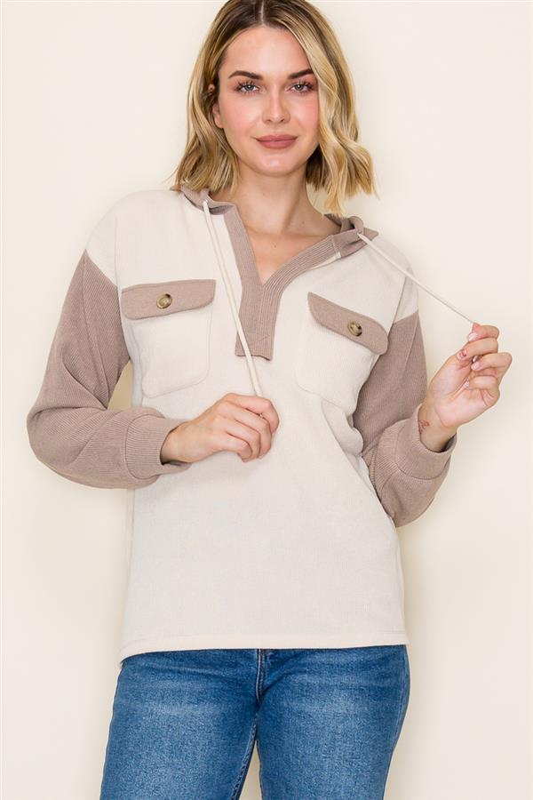 Color Blocked Hooded Top