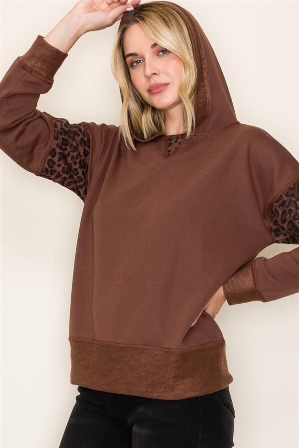 Animal Print Blocked Hoodie