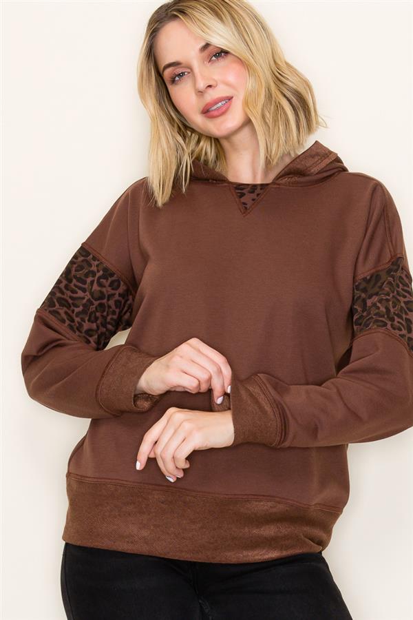 Animal Print Blocked Hoodie