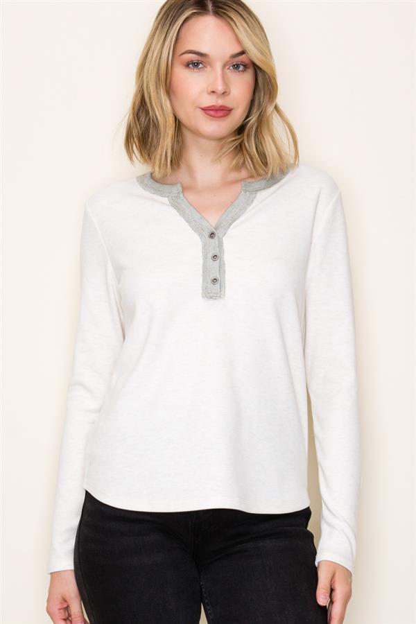 Color Trimmed Button Henley Top