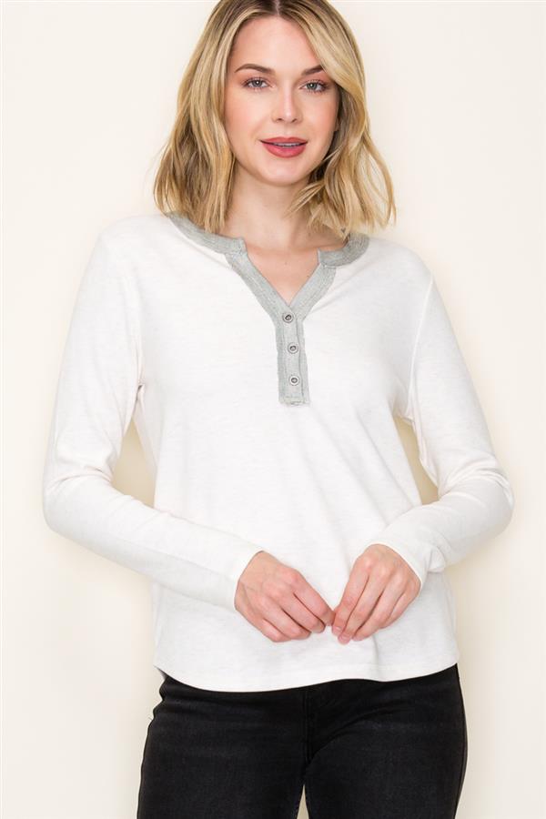 Color Trimmed Button Henley Top
