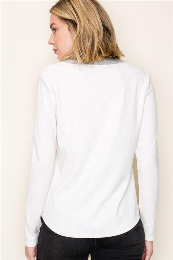Color Trimmed Button Henley Top