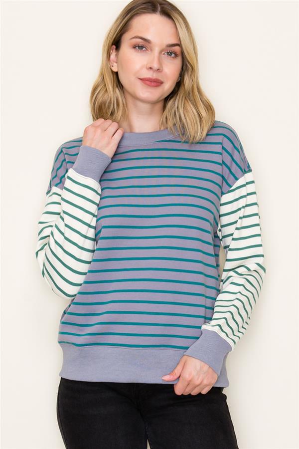 Mixed Striped French Terry Sweater