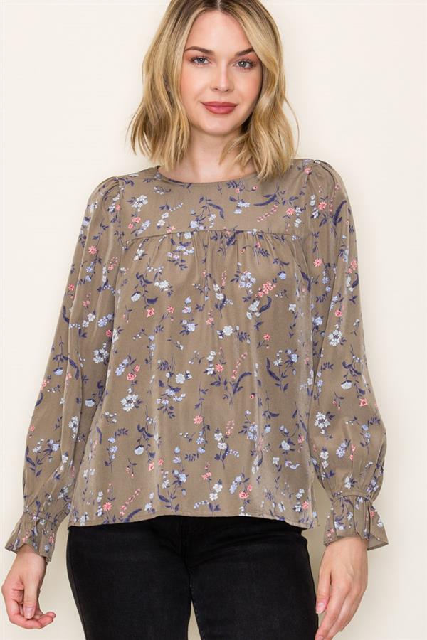 Ruffle Hem Sleeve Floral Print Top