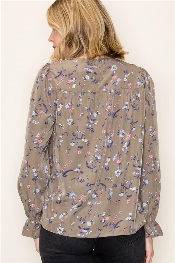 Ruffle Hem Sleeve Floral Print Top