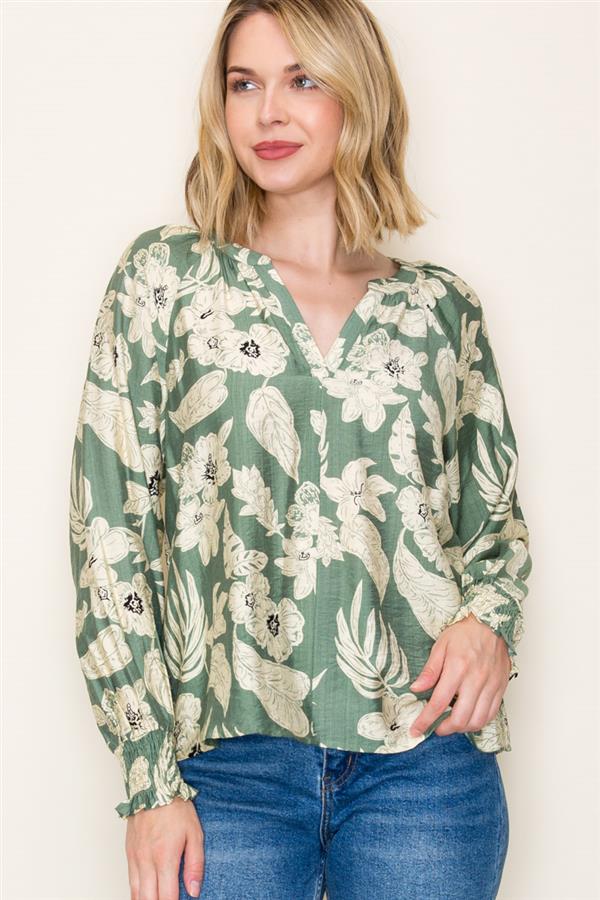 Floral Print Split V-Neck Top