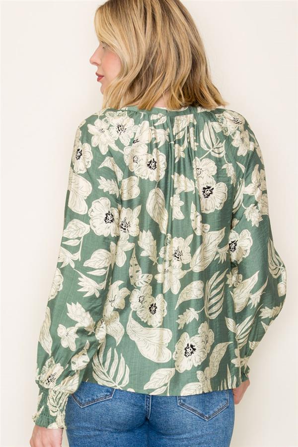 Floral Print Split V-Neck Top