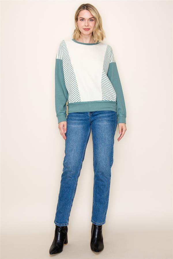 Stripe Detail Color Blocked Sweatshirt