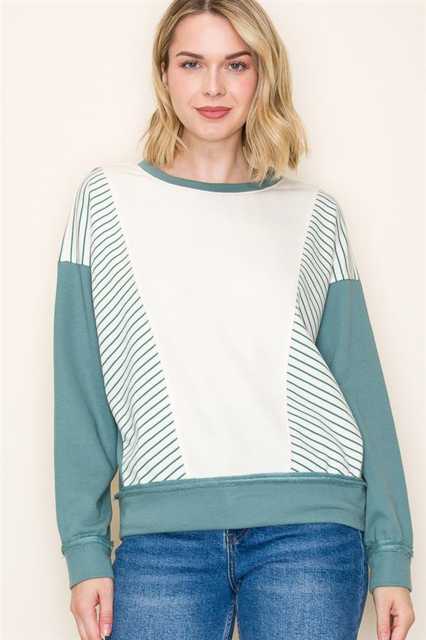 Stripe Detail Color Blocked Sweatshirt