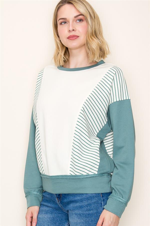 Stripe Detail Color Blocked Sweatshirt